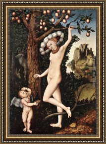 Venus with Mercury And Cupid Framed Paintings - Cupid Complaining to Venus by Lucas Cranach the Elder