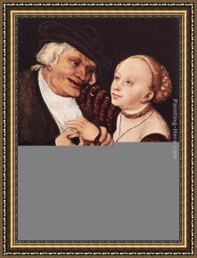 Lovers Man And Woman Framed Paintings - Old Man and Young Woman by Lucas Cranach the Elder