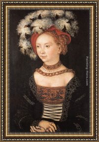 Portrait of a Woman Framed Paintings - Portrait of a Young Woman by Lucas Cranach the Elder