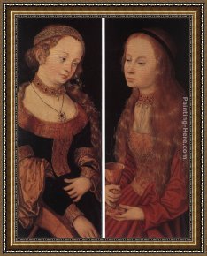 The Mystic Marriage of St. Catherine Framed Paintings - St Catherine of Alexandria and St Barbara by Lucas Cranach the Elder