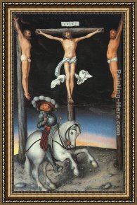 Crucifixion Framed Paintings - The Crucifixion with the Converted Centurion by Lucas Cranach the Elder