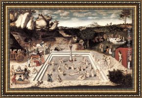 Elders Framed Paintings - The Fountain of Youth by Lucas Cranach the Elder
