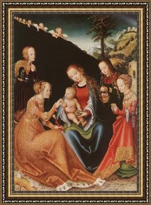 The Mystic Marriage of St. Catherine Framed Paintings - The Mystic Marriage of St Catherine by Lucas Cranach the Elder