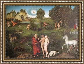 Elders Framed Paintings - The Paradise by Lucas Cranach the Elder