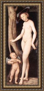 The Education of Cupid Framed Paintings - Venus and Cupid with a Honeycomb by Lucas Cranach the Elder
