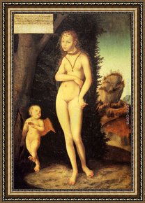 The Education of Cupid Framed Paintings - Venus With Cupid The Honey Thief by Lucas Cranach the Elder
