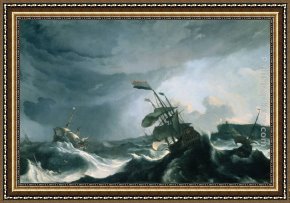 Storm Framed Paintings - Ships in Distress in a Heavy Storm by Ludolf Backhuysen