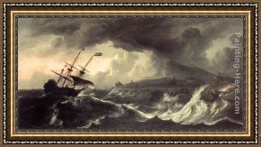 Storm Framed Paintings - Ships Running Aground in a Storm by Ludolf Backhuysen