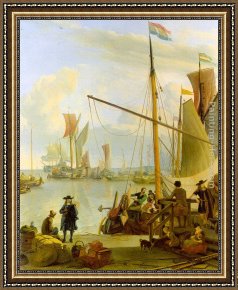 A View of Amsterdam Market Framed Paintings - View from the Mussel Pier in Amsterdam by Ludolf Backhuysen