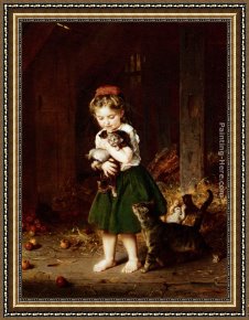 Ludwig Knaus Framed Paintings - A Handful of Kittens by Ludwig Knaus
