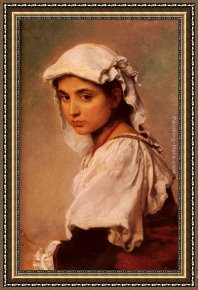 Ludwig Knaus Framed Paintings - A Portrait Of A Tyrolean Girl by Ludwig Knaus