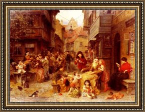 Ludwig Knaus Framed Paintings - In the Shtetl by Ludwig Knaus