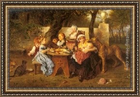 The Hunting Party Framed Paintings - The Birthday Party by Ludwig Knaus
