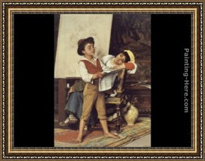 Receiving The News Framed Paintings - Reading the News In The Artist's Studio by Luigi Bechi