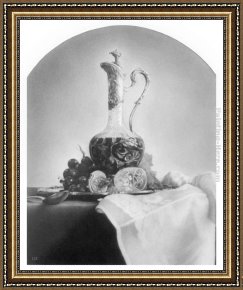 Luis Framed Paintings - Still Life with Decanter and Black Grapes by Luis Jose Estremadoyro