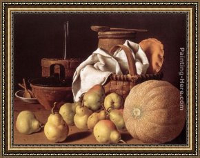 Luis Framed Paintings - Still-Life with Melon and Pears by Luis Melendez