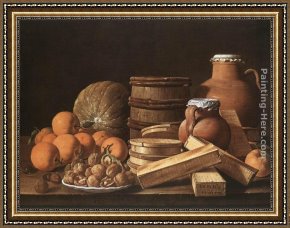 Luis Framed Paintings - Still-Life with Oranges and Walnuts by Luis Melendez
