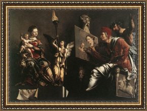 Virgin And Child Framed Paintings - St Luke Painting the Virgin and Child by Maerten van Heemskerck