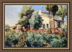 Rodriguez Framed Paintings - A Mediterranean Village by Manuel Garcia y Rodriguez