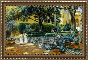 Rodriguez Framed Paintings - Gardens of the Alcazar Seville by Manuel Garcia y Rodriguez