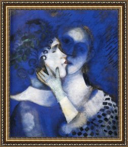 The Blue Window Framed Paintings - Blue Lovers by Marc Chagall