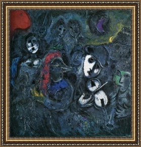 Chagall Framed Paintings - Clowns at Night by Marc Chagall