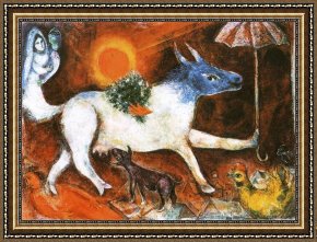 Woman with a Parasol 1 Framed Paintings - Cow with Parasol by Marc Chagall