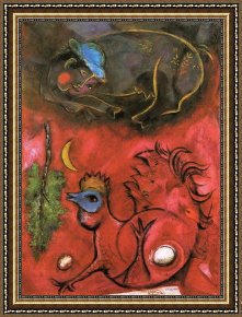 Chagall Framed Paintings - Listening to the Cock by Marc Chagall