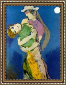 Chagall Framed Paintings - Lovers in the Moonlight by Marc Chagall