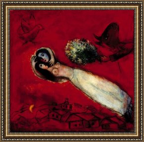 The Era of The Red Guards Framed Paintings - lovers in the red sky by Marc Chagall