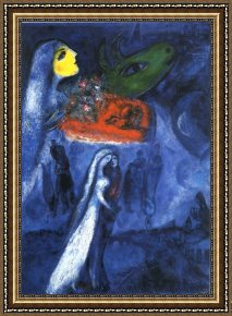 Bank Framed Paintings - On Two Banks by Marc Chagall