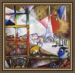 The Blue Window Framed Paintings - Paris Through the Window by Marc Chagall