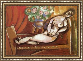 Chagall Framed Paintings - Reclining Nude by Marc Chagall