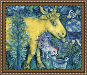 Ponies, a Calf And Poultry in a Farmyard Framed Paintings - The Farmyard by Marc Chagall