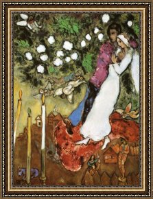 Chagall Framed Paintings - The Three Candles by Marc Chagall