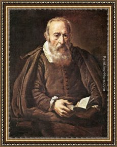 Her Favorite Book Framed Paintings - Portrait of an Old Man with Book by Marcantonio Bassetti
