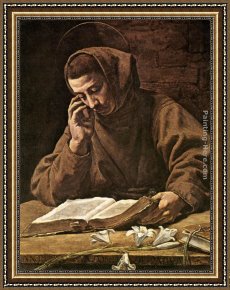 Reading a Book Framed Paintings - St Antony Reading by Marcantonio Bassetti