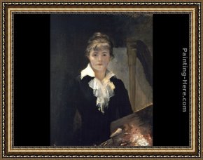 Palette Knife Framed Paintings - Self Portrait with a Palette by Maria Konstantinowna Bashkirtseff