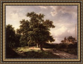 Figure Modern Framed Paintings - Figures on a Forest Path by Marianus Adrianus Koekkoek