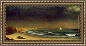 Storm Framed Paintings - Approaching Storm Beach Near Newport by Martin Johnson Heade
