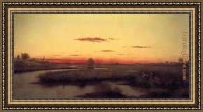 Mallard Duck Framed Paintings - Duck Hunters in a Twilight Marsh by Martin Johnson Heade
