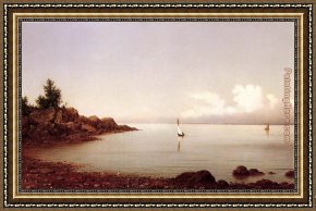 Rocky Framed Paintings - Rocky Shore by Martin Johnson Heade