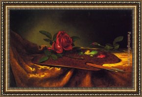 Palette Knife Framed Paintings - Roses on a Palette by Martin Johnson Heade