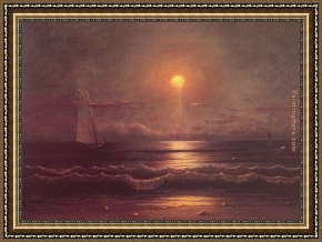 Martin Johnson Heade Framed Paintings - Sailing by Moonlight by Martin Johnson Heade