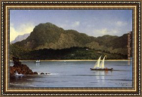 Seascapes Framed Paintings - Seascape Brazilian View by Martin Johnson Heade