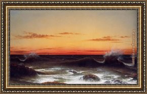 Seascapes Framed Paintings - Seascape, Sunset by Martin Johnson Heade