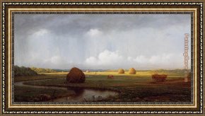 The Sun Shower Framed Paintings - Sudden Shower, Newbury Marshes by Martin Johnson Heade