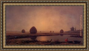 Sunrise Framed Paintings - Sunrise on the Marshes by Martin Johnson Heade