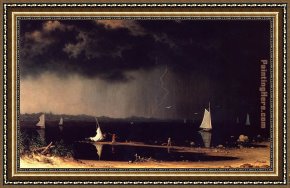 Storm Framed Paintings - Thunder Storm on Narragansett Bay by Martin Johnson Heade