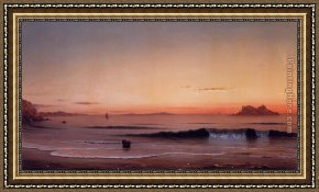 Martin Johnson Heade Framed Paintings - Twilight, Singing Beach by Martin Johnson Heade